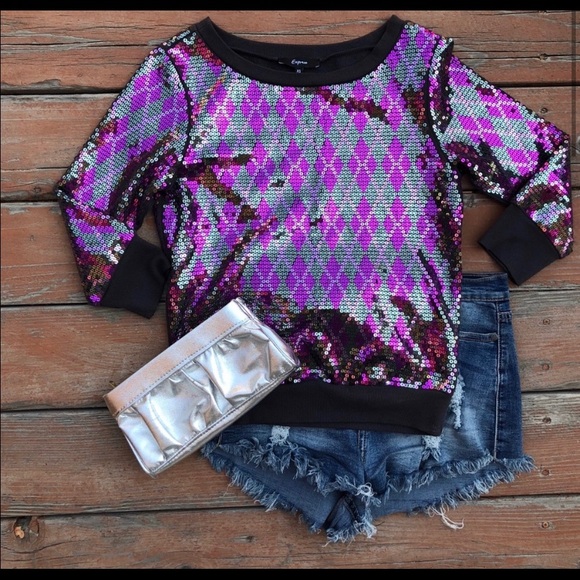 Express xs  sequin sweatshirt - Picture 5 of 9
